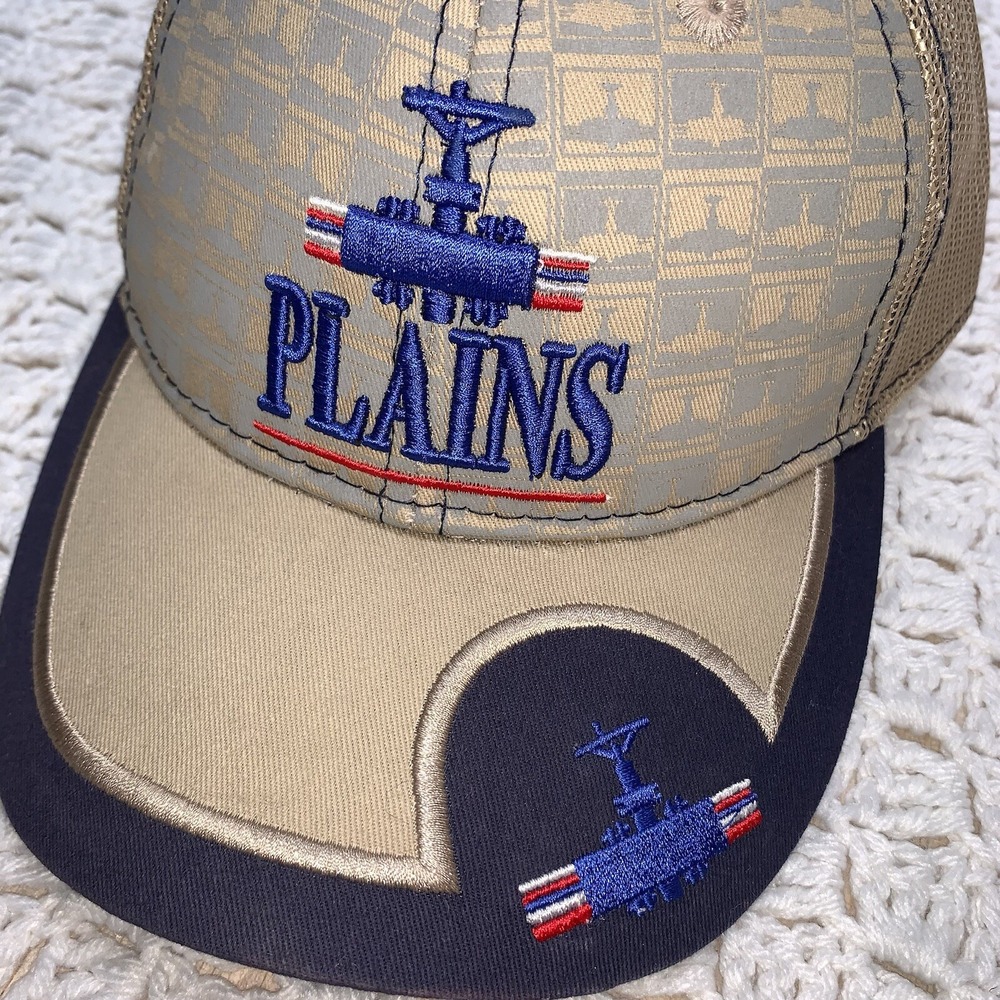 Plains Trucker Hat Cap Snap Back Beige Mesh‎ Adjustable Embroidered Logo Western